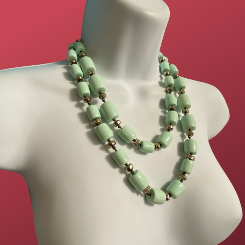 THE LIMITED Mint Green Glass Beads Hand-Knotted Silk Long Necklace